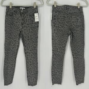 STS Blue Ellie High Rise Skinny Jeans Gray Leopard Print Raw Hem Size 25 NWT